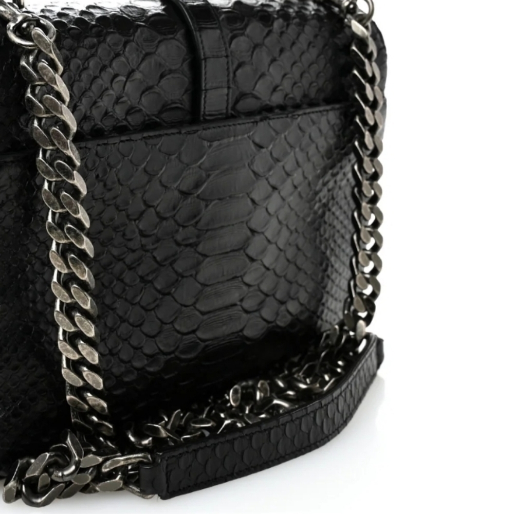 Like NEW! YSL Saint Laurent Calfskin Python Embossed Medium College Bag Black - Picture 8 of 16